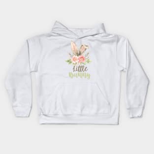 Little Bunny with Watercolor Grey Bunny Ears and Flowers Kids Hoodie